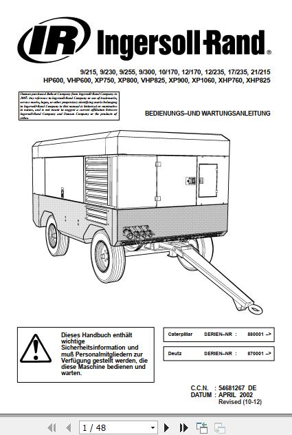 Ingersoll Rand Portable Compressor 10 170 Operation and Maintenance Manual 2012 1