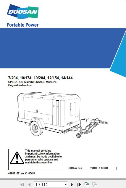 Ingersoll Rand Portable Compressor 10 174 Operation and Maintenance Manual2018