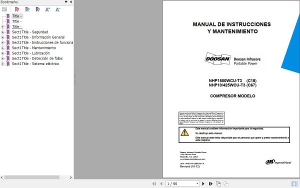 Ingersoll Rand Portable Compressor 10 425 Operation and Maintenance Manual 2012