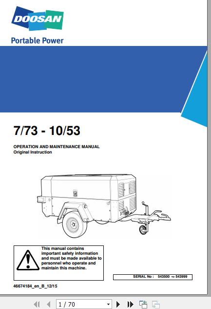 Ingersoll Rand Portable Compressor 10 53 Operation and Maintenance Manual 2018