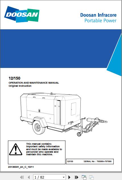 Ingersoll Rand Portable Compressor 12 150 Operation and Maintenance Manual 2012