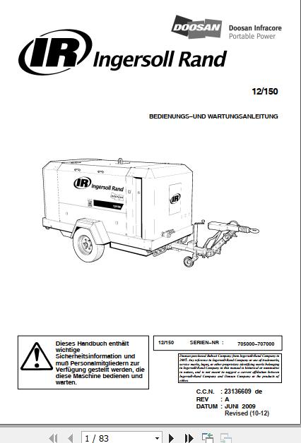 Ingersoll Rand Portable Compressor 12 150 Operation and Maintenance Manual 2012 1
