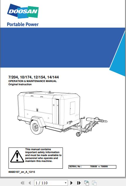 Ingersoll Rand Portable Compressor 12 154 Operation and Maintenance Manual 2018 1