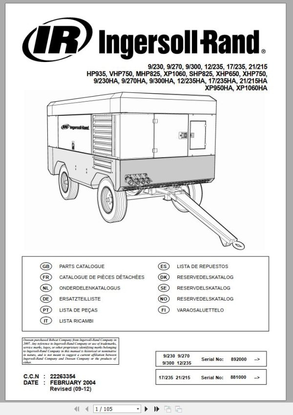 Ingersoll Rand Portable Compressor 12 235 Parts Manual 2018