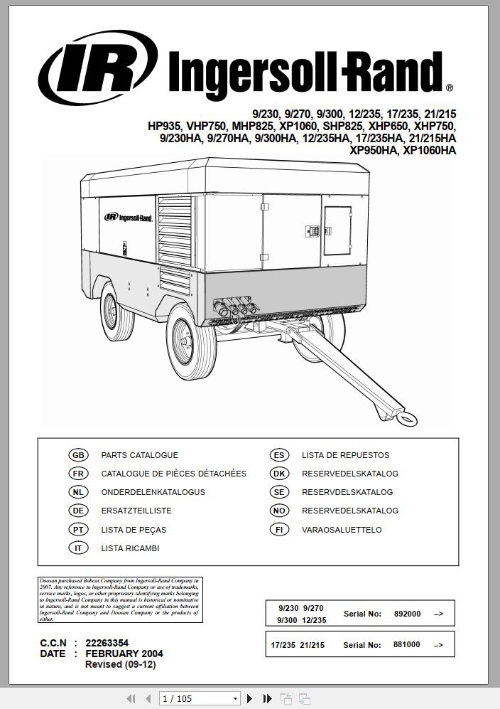 Ingersoll Rand Portable Compressor 12 235 Parts Manual 2018