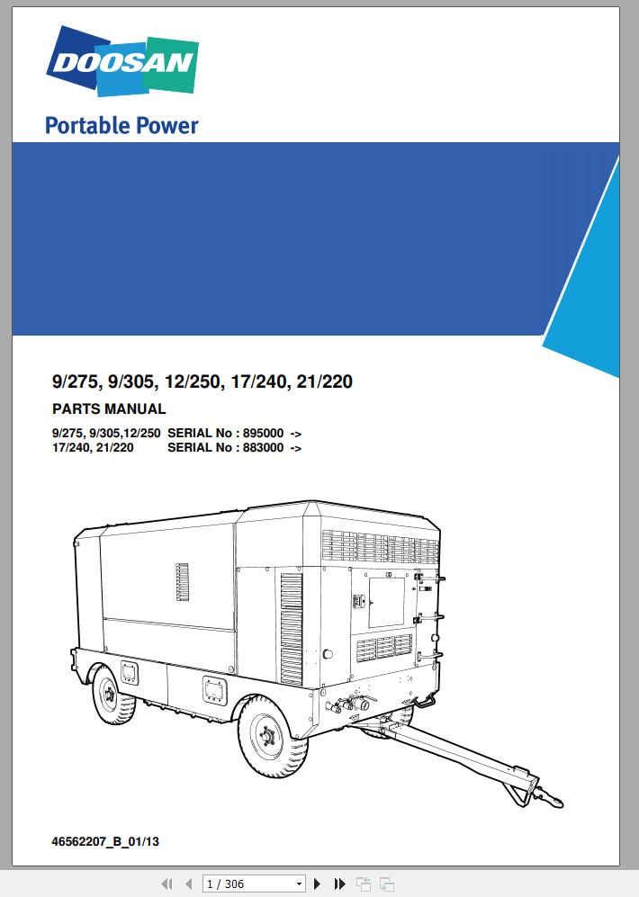 Ingersoll Rand Portable Compressor 12 250 Parts Manual 2013