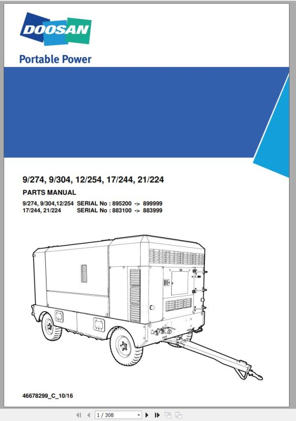 Ingersoll Rand Portable Compressor 12/254 Parts Manual 2018