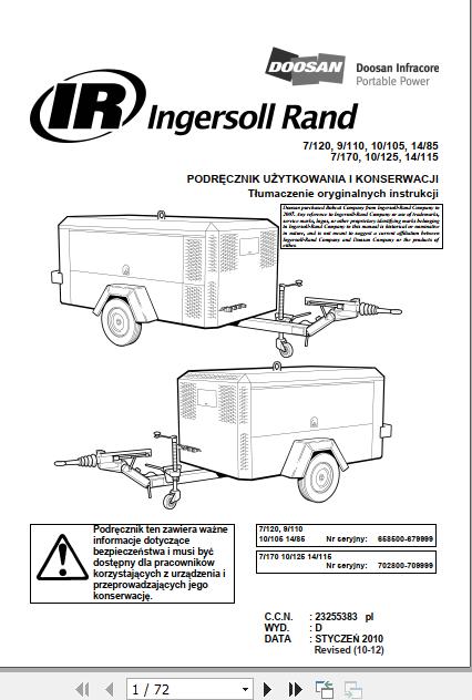 Ingersoll Rand Portable Compressor 14 115 Operation and Maintenance Manual 2012 1