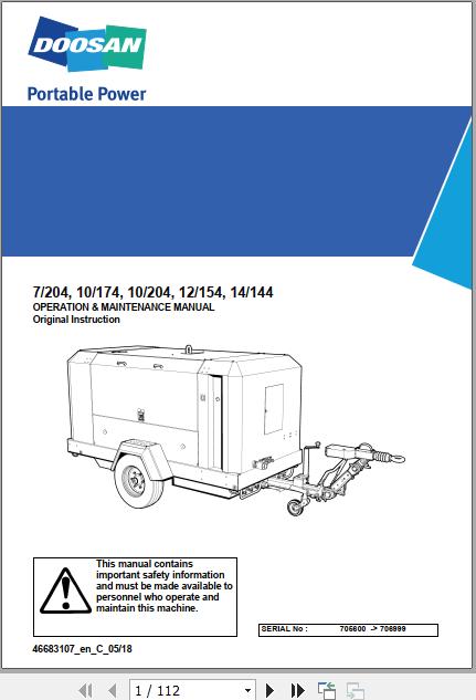 Ingersoll Rand Portable Compressor 14 144 Operation and Maintenance Manual 2018 1