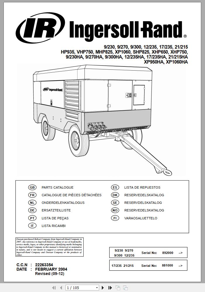 Ingersoll Rand Portable Compressor 17 235 Parts Manual 2018