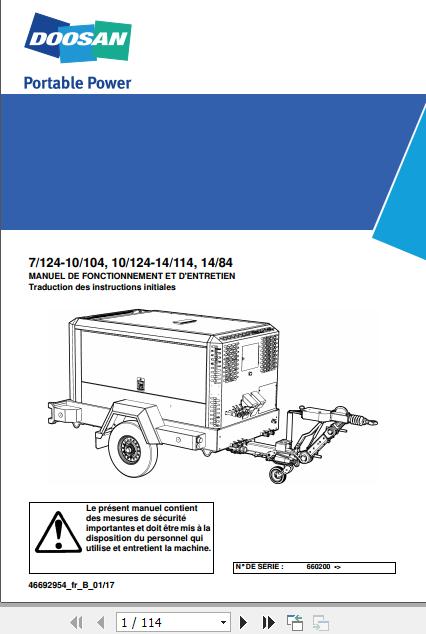 Ingersoll Rand Portable Compressor 7 124 Operation and Maintenance Manual 2019 1