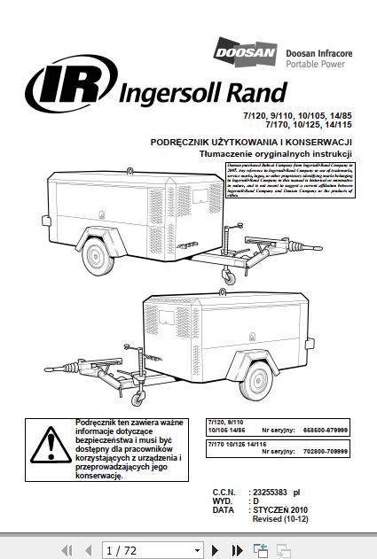 Ingersoll Rand Portable Compressor 7 170 Operation and Maintenance Manual 2012 1
