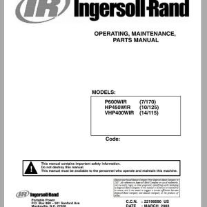 Ingersoll Rand Portable Compressor 7 170 Parts Manual Operation and Maintenance Manual 2014