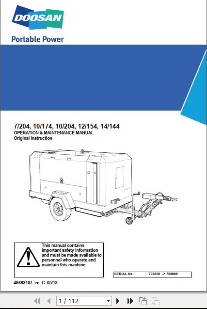 Ingersoll Rand Portable Compressor 7 204 Operation and Maintenance Manual 2018