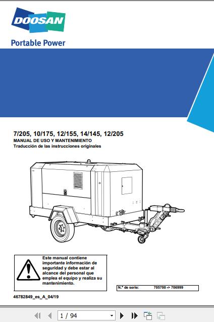 Ingersoll Rand Portable Compressor 7 205 Operation and Maintenance Manual 2019 1