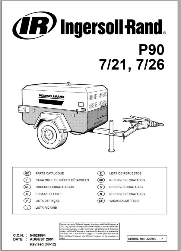 Ingersoll Rand Portable Compressor 7 21 Parts Manual 2012