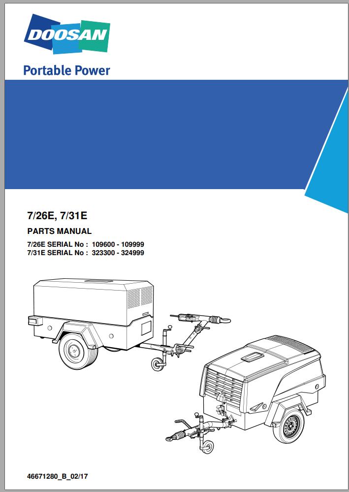 Ingersoll Rand Portable Compressor 7 26E 7 31E Parts Manual 2018