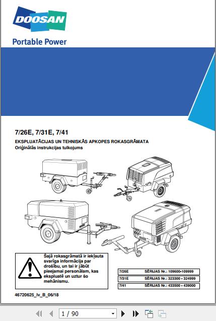 Ingersoll Rand Portable Compressor 7 41 Operation and Maintenance Manual 2018