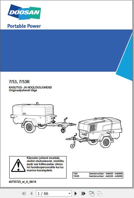 Ingersoll Rand Portable Compressor 7 53 Operation and Maintenance Manual 2018