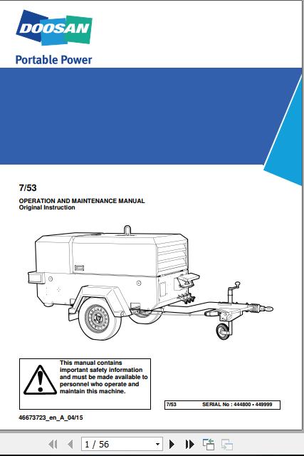 Ingersoll Rand Portable Compressor 7 53 Operation and Maintenance Manual 2018 1