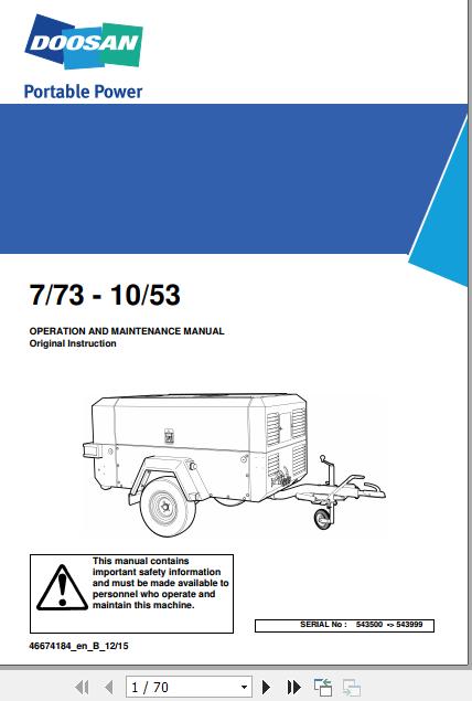Ingersoll Rand Portable Compressor 7 73 Operation and Maintenance Manual 2018