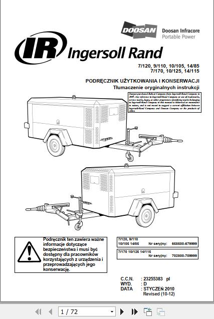 Ingersoll Rand Portable Compressor 9 110 Operation and Maintenance Manual 2012