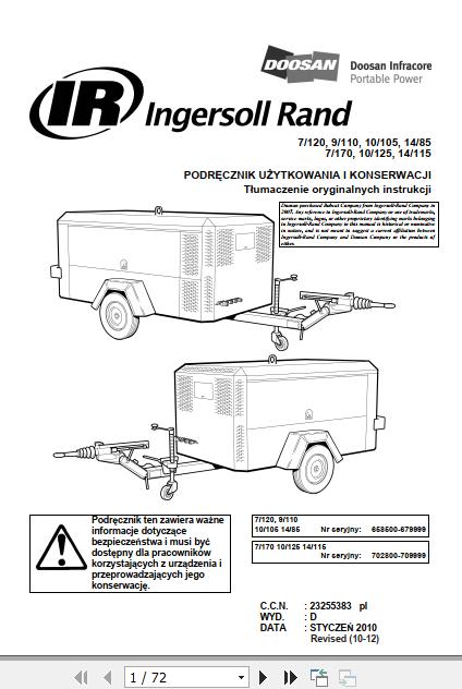 Ingersoll Rand Portable Compressor 9 110 Operation and Maintenance Manual 2012 1