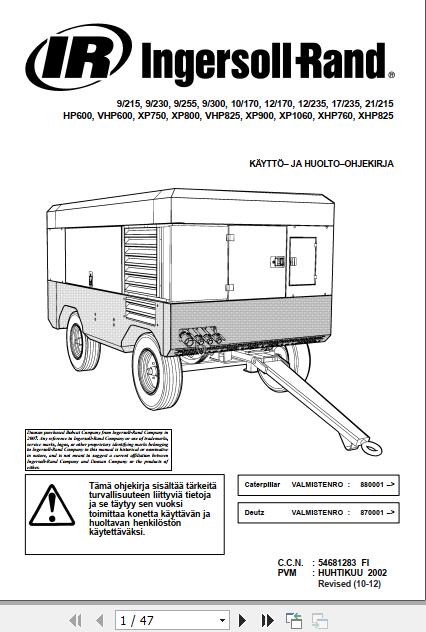 Ingersoll Rand Portable Compressor 9 215 Operation and Maintenance Manual 2012 1
