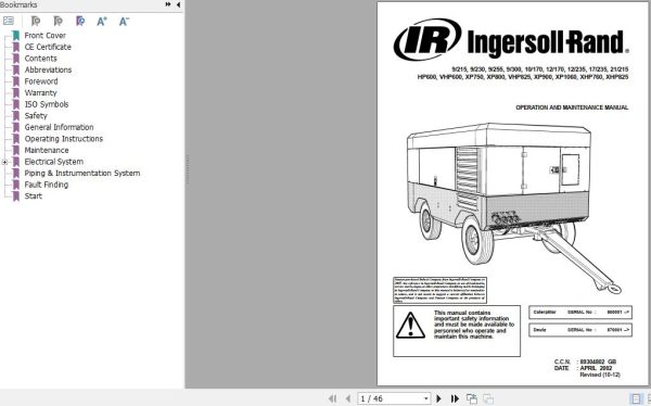 Ingersoll Rand Portable Compressor 9 230 Operation and Maintenance 2012