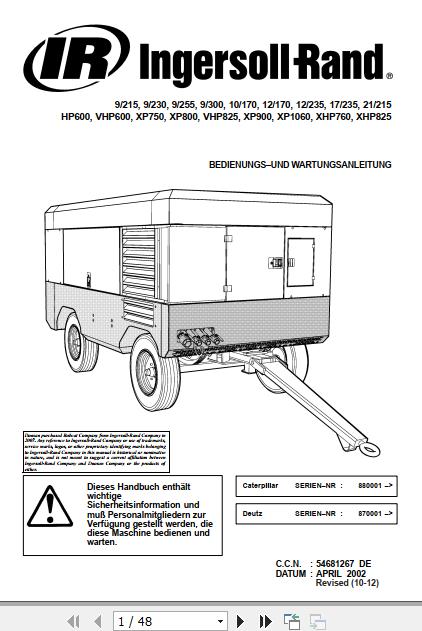 Ingersoll Rand Portable Compressor 9 230 Operation and Maintenance 2012 1