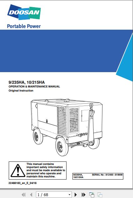 Ingersoll Rand Portable Compressor 9 235 Operation and Maintenance Manual 2018 1