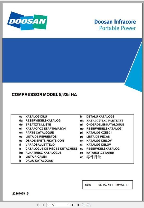 Ingersoll Rand Portable Compressor 9 235 Parts Manual Operation and Maintenance Manual 2018