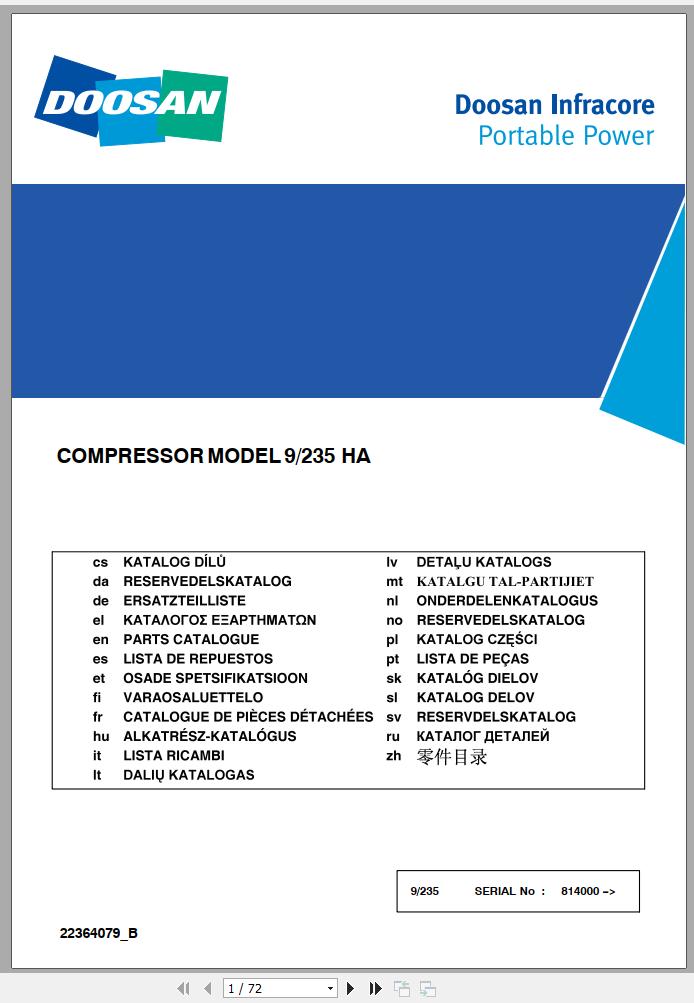 Ingersoll Rand Portable Compressor 9 235 Parts Manual Operation and Maintenance Manual 2018