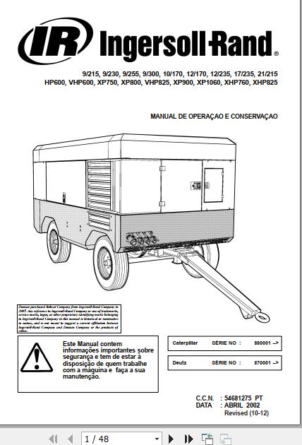 Ingersoll Rand Portable Compressor 9 255 Operation and Maintenance Manual 2012 1