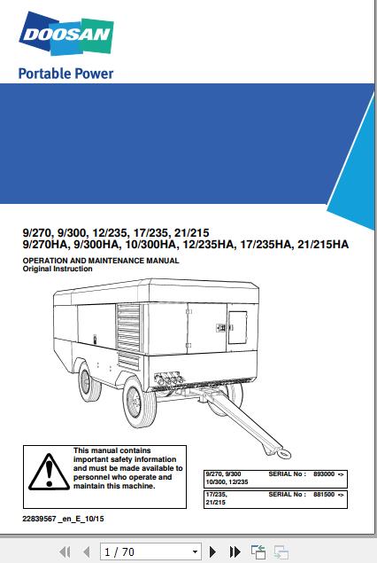 Ingersoll Rand Portable Compressor 9 270 Operation and Maintenance Manual 2012