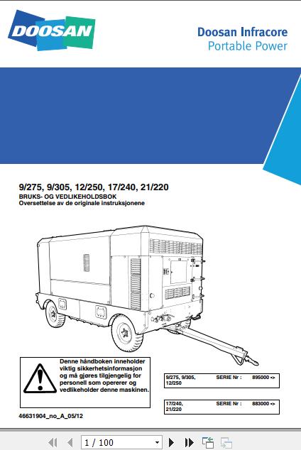 Ingersoll Rand Portable Compressor 9 275 Operation and Maintenance Manual 2014