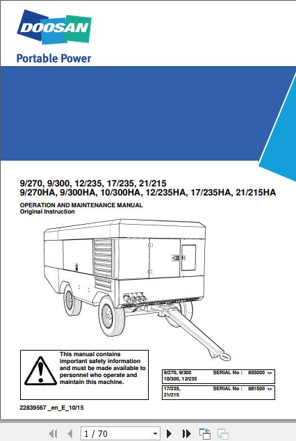 Ingersoll Rand Portable Compressor 9 300 Operation and Maintenance Manual 2012