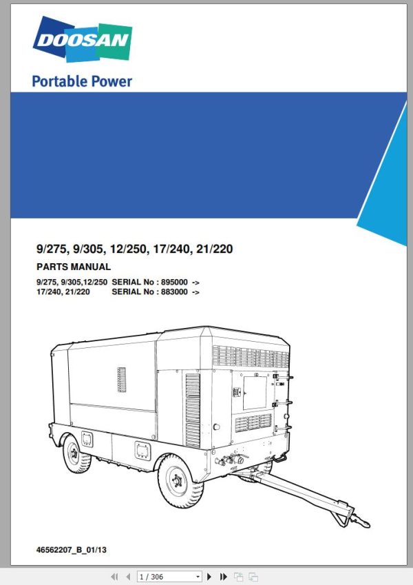 Ingersoll Rand Portable Compressor 9 305 Parts Manual 2013 1