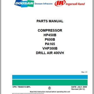 Ingersoll Rand Portable Compressor DRILL AIR 400VH Parts Manual 2012