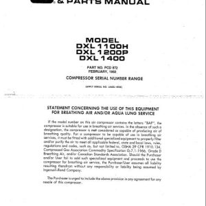 Ingersoll Rand Portable Compressor DXL1200 Gyro Flo Instructions and Parts List 2012