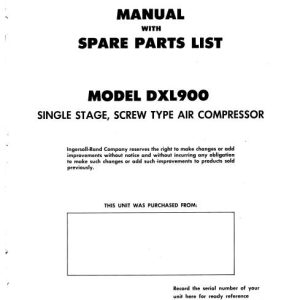 Ingersoll Rand Portable Compressor DXL900 Gyro Flo Instructions and Parts List 2012