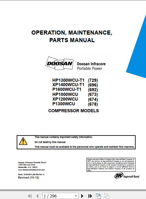 Ingersoll Rand Portable Compressor HP1300 Operation and Maintenance Manual 2012 1