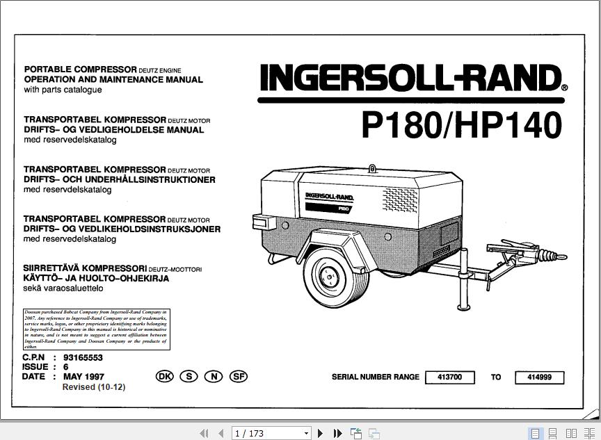 Ingersoll Rand Portable Compressor HP140 Operation and Maintenance Manual 2012