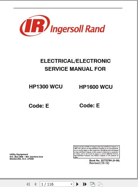 Ingersoll Rand Portable Compressor HP1600 Operating Maintenance Manual 2015 1