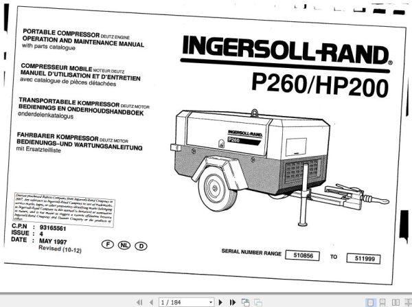 Ingersoll Rand Portable Compressor HP220 Operation and Maintenance Manual 2012