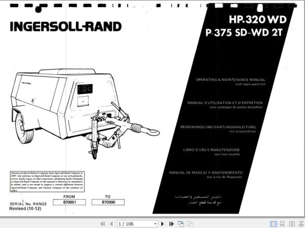 Ingersoll Rand Portable Compressor HP320 Operation and Maintenance Manual 2012 1