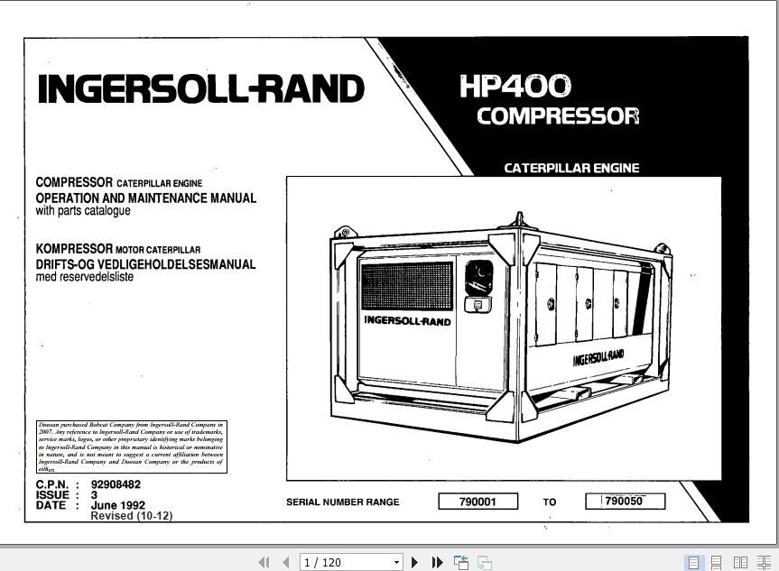 Ingersoll Rand Portable Compressor HP400 Operation and Maintenance
