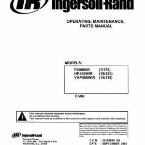 Ingersoll Rand Portable Compressor HP450 Electronic Service Manual 2016
