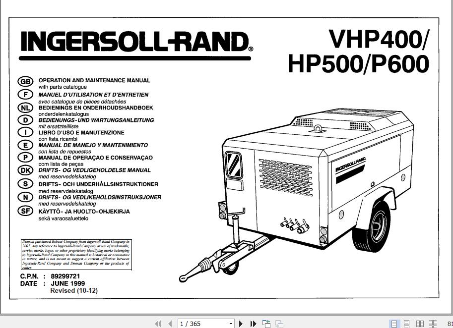 Ingersoll Rand Portable Compressor HP500 Operation and Maintenance Manual 2012