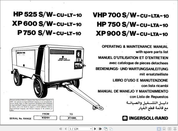 Ingersoll Rand Portable Compressor HP525 Operation and Maintenance Manual